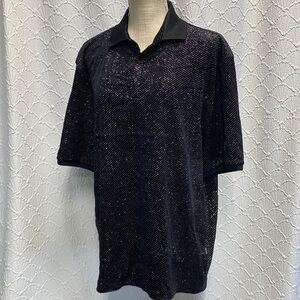 Barabas size 2XL Black Velvet w Silver Shimmer polo lined dressy club New Years
